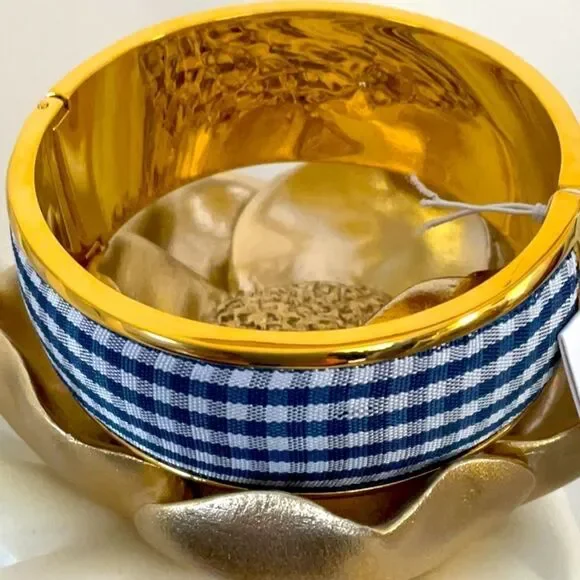 KATE SPADE NWT BANGLE BRACELET NAVY WHITE CHECK SET SAIL WITH DUST BAG - Picture 2 of 10